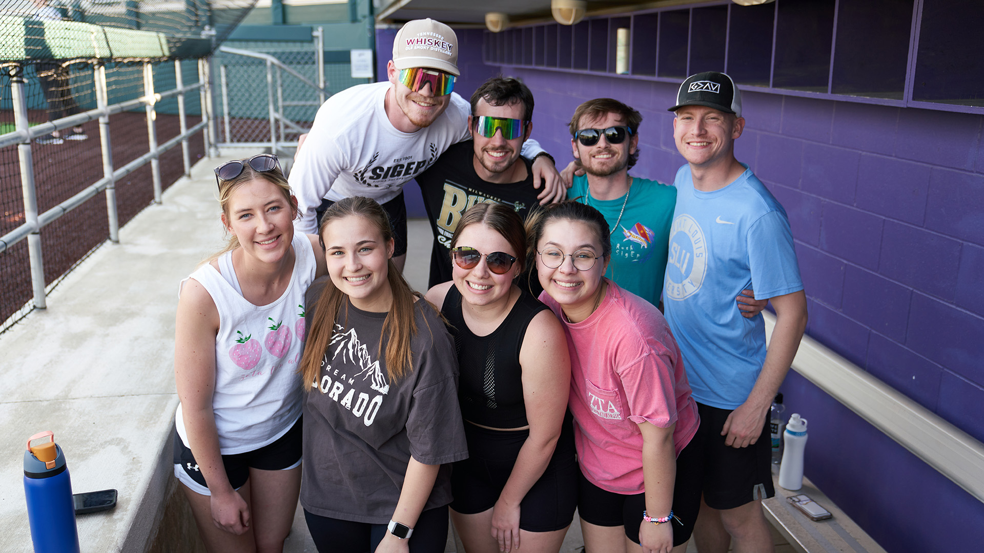 Students at baseball field bunker