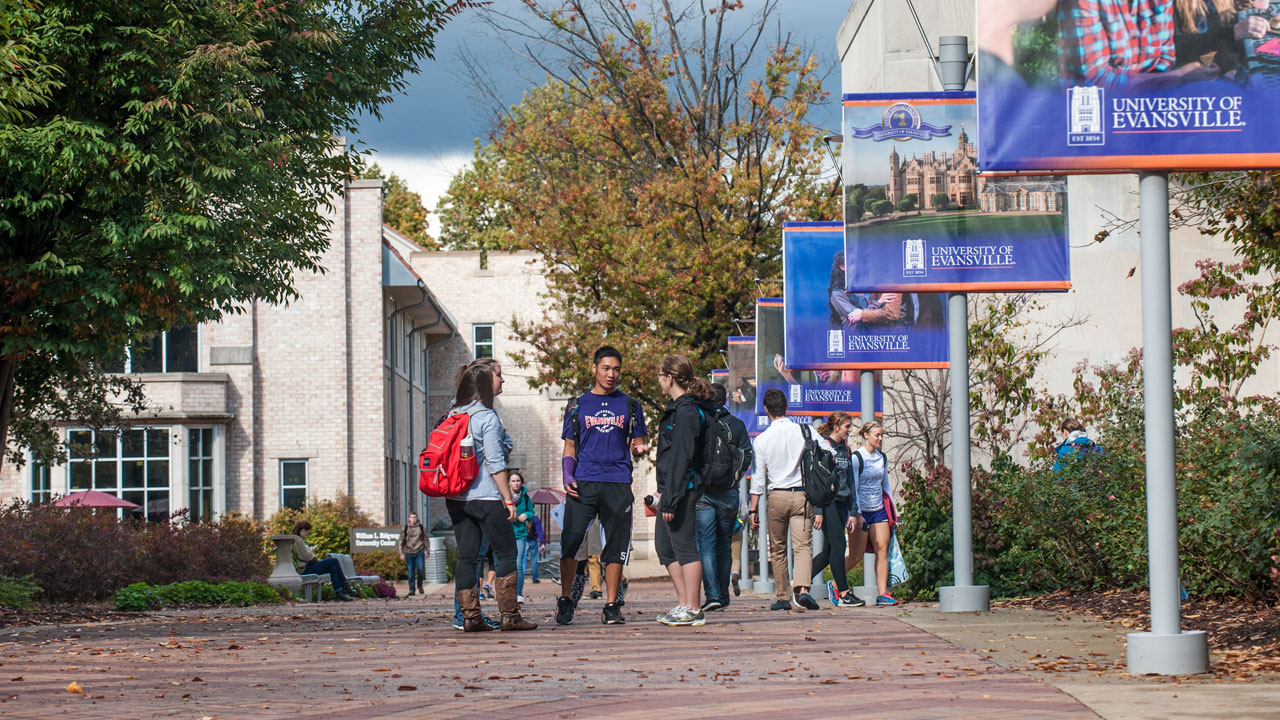 Students outside talking between classes