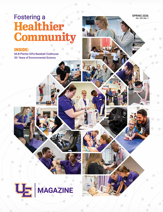 UE Magazine cover featuring a collage of students in healthy activities