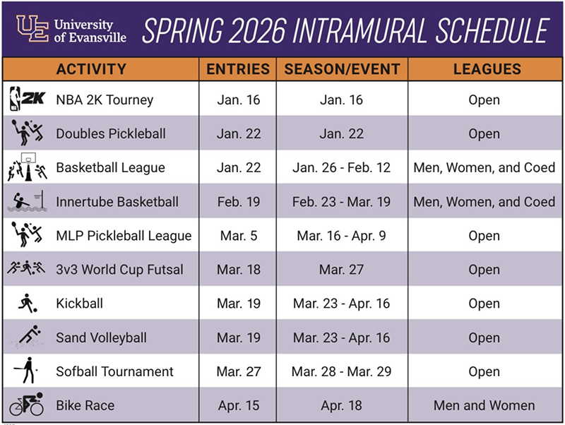 Intramural Schedule. Visit the IMLeagues website for full details.