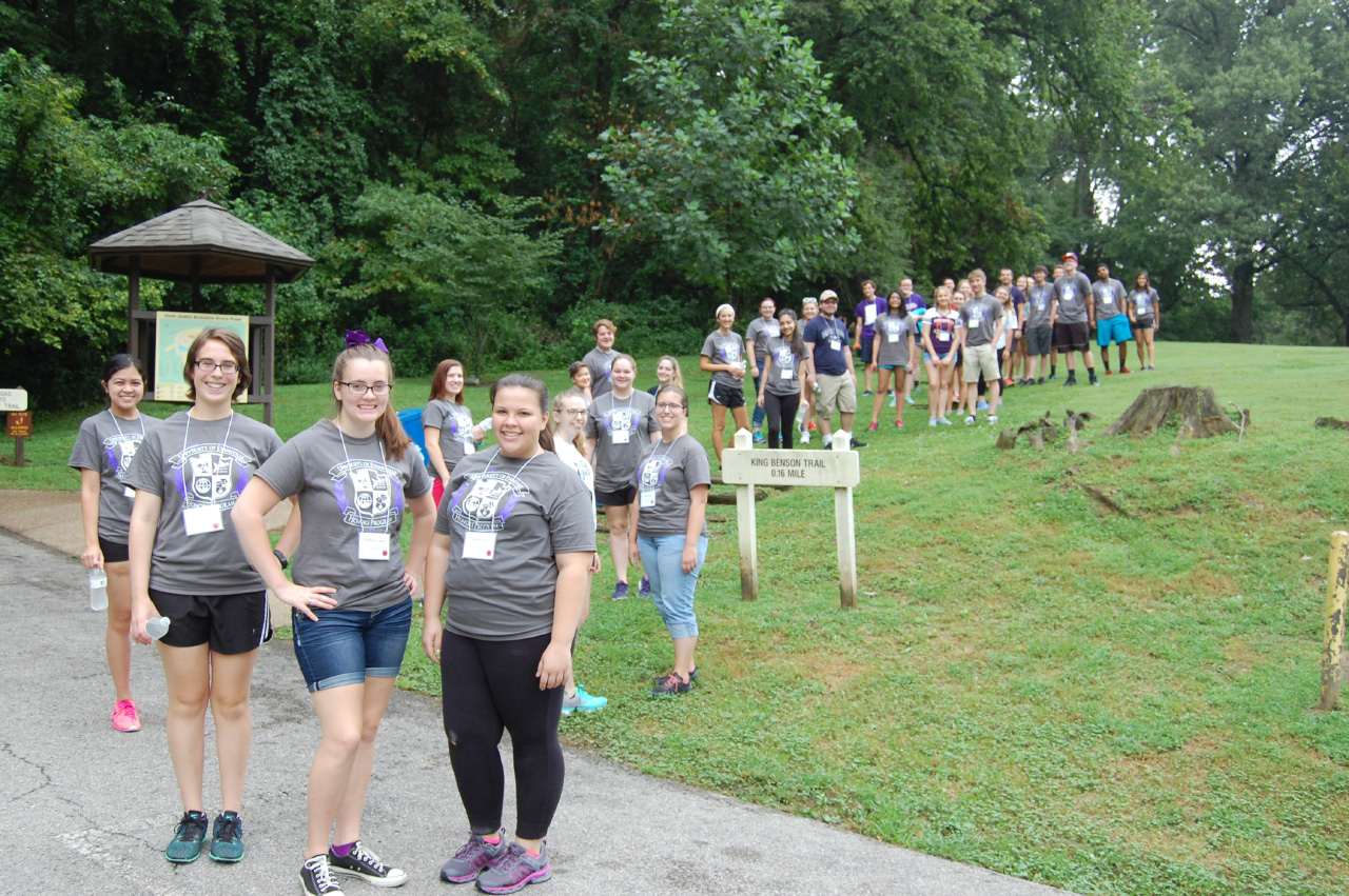 Honors freshmen retreat at Audubon State Park - standing in a line.