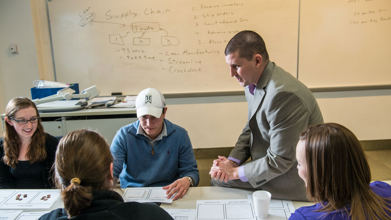 Faculty with students in Supply Chain Management course