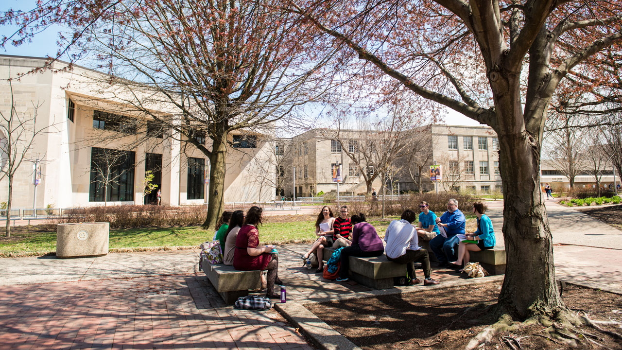 Class outside in memorial plaza
