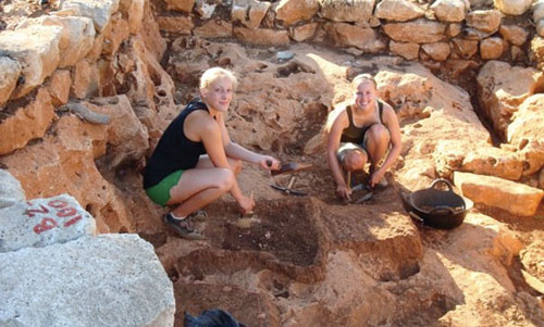 Archaeology students at dig site