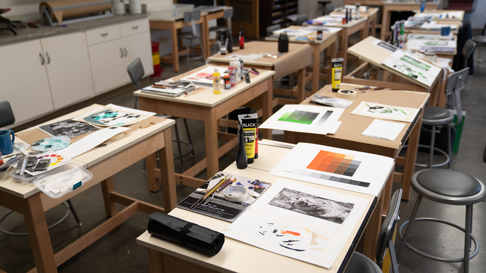 Rows of art tables