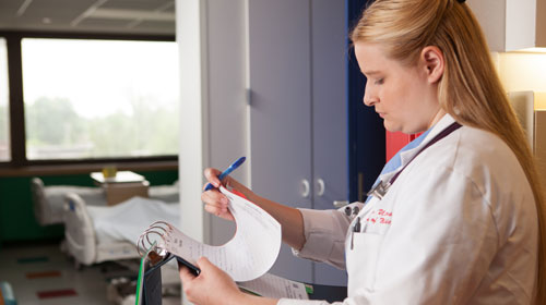 Student working in hospital