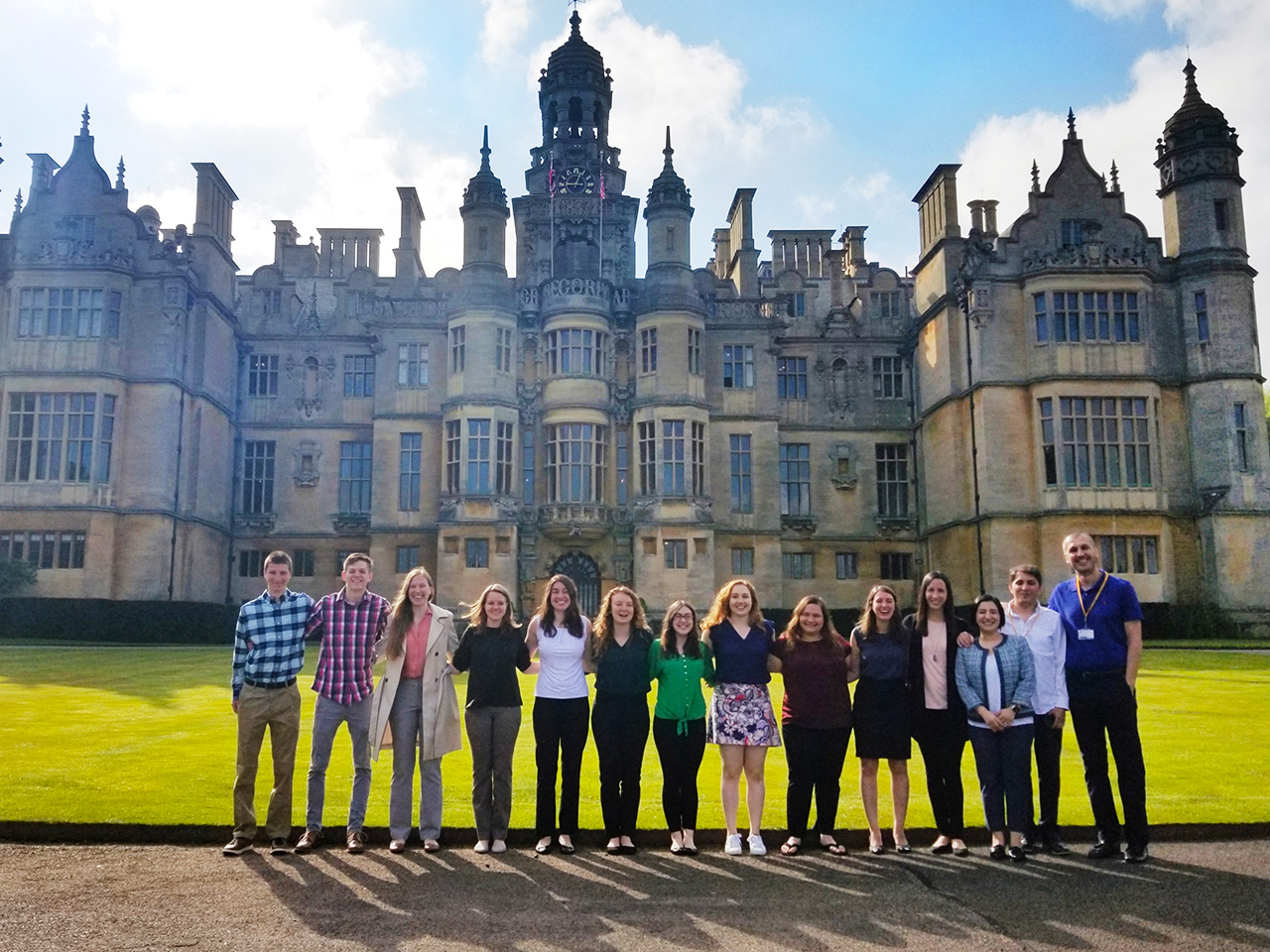 Business students standing in front of Harlaxton