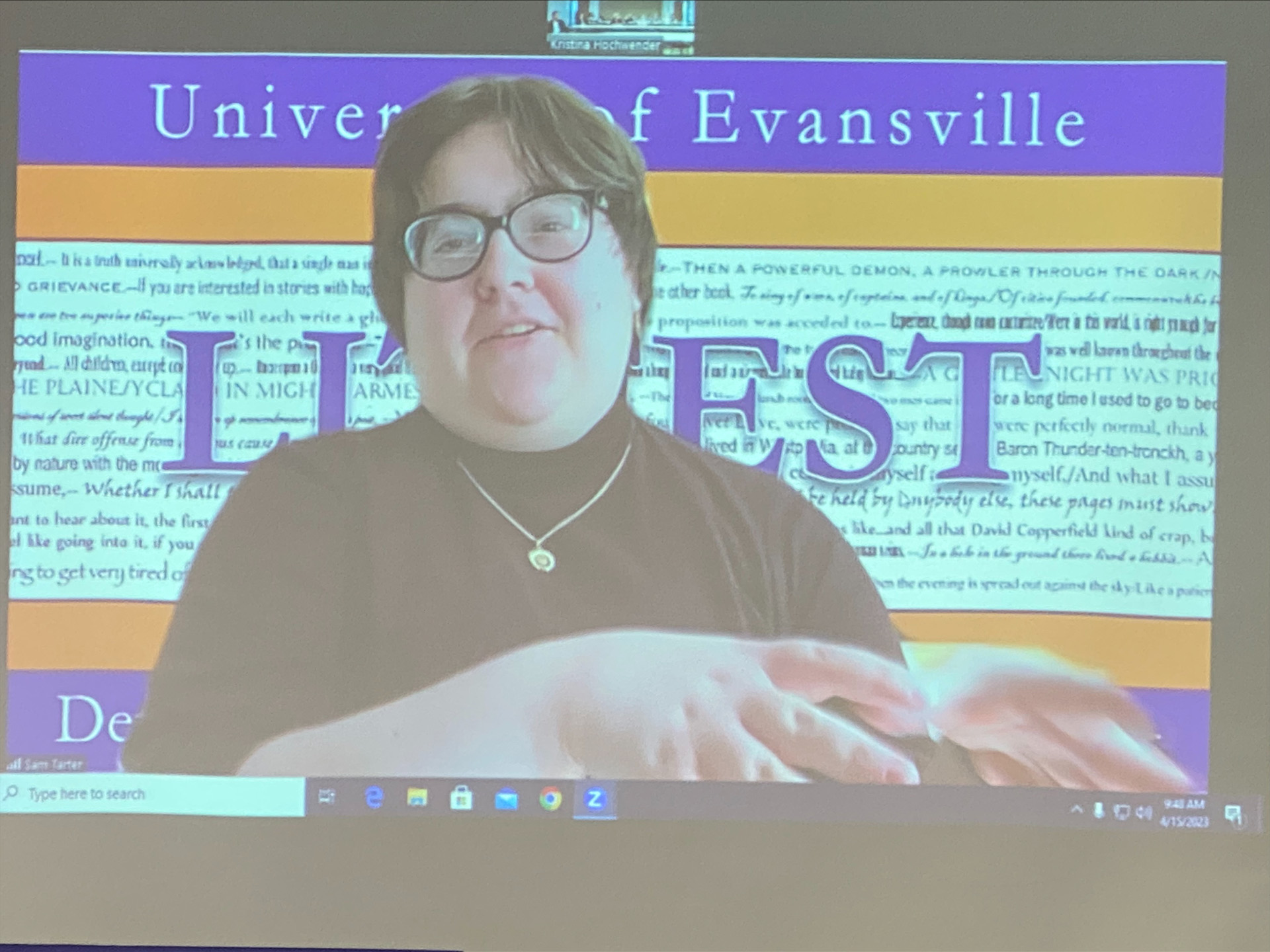 Emily Palmisano discussing F. Scott Fitzgerald via Zoom from Brighton, England.
