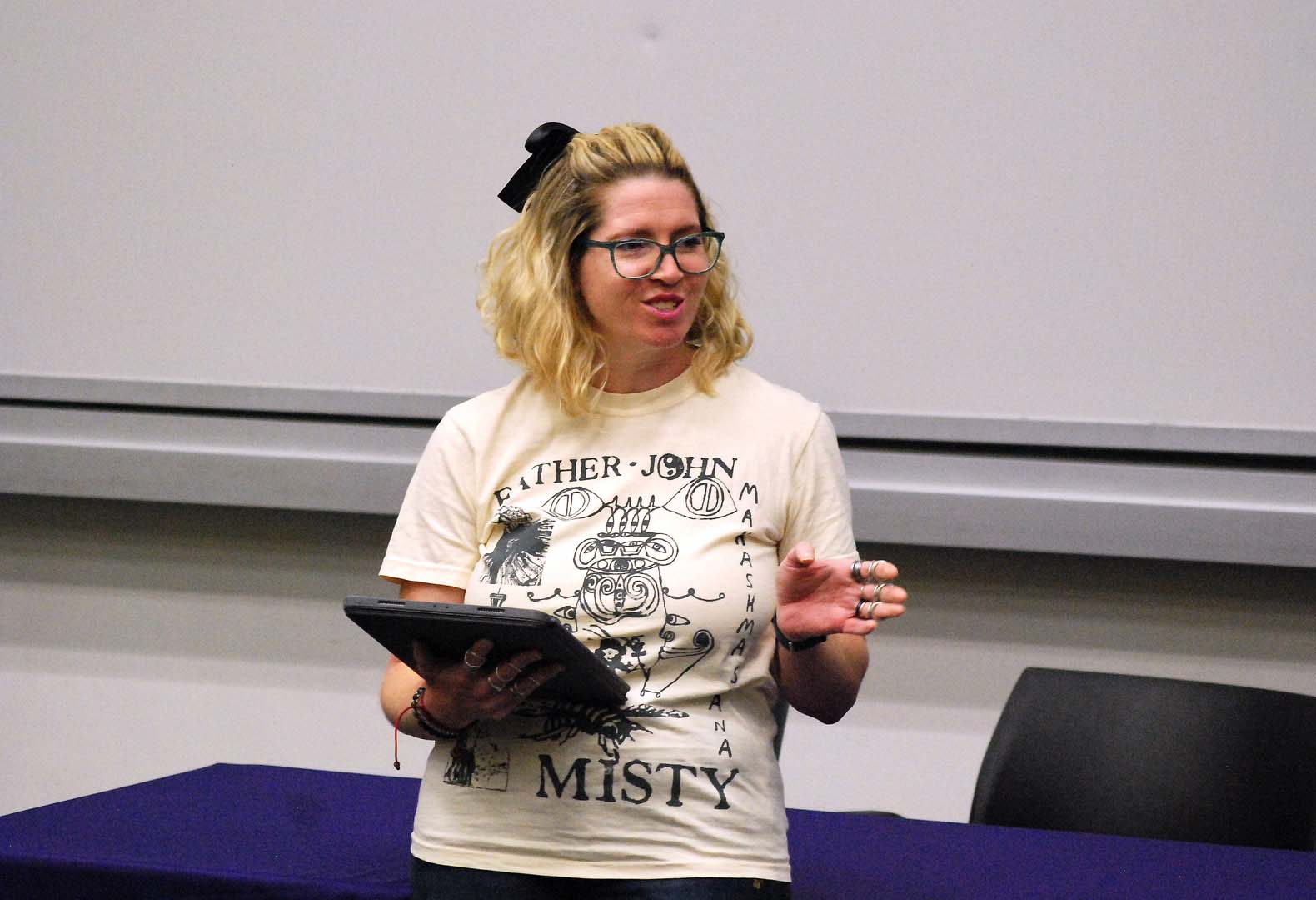 Prof. Katie Mullins introducing the speakers.