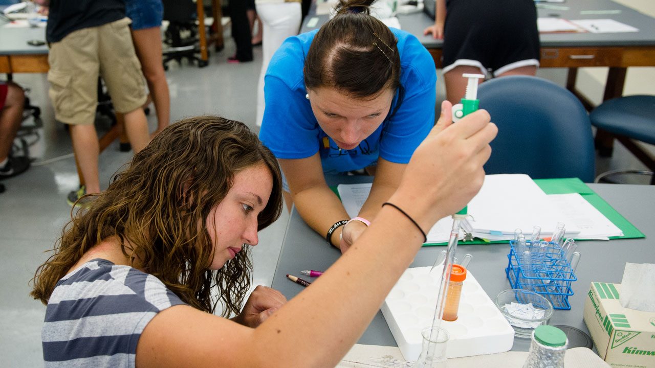 Health pre-professional students in lab