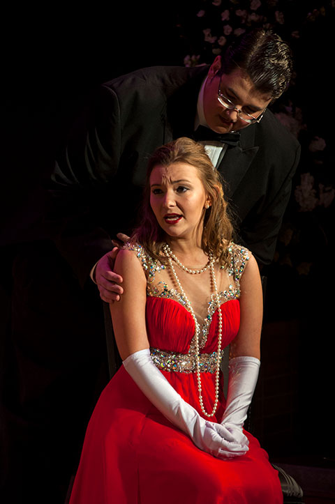 Opera performer in red dress