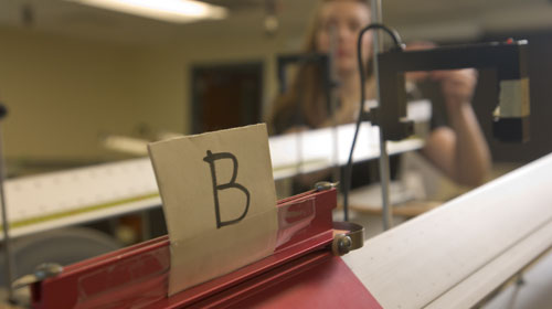 Physics lab with label on equipment