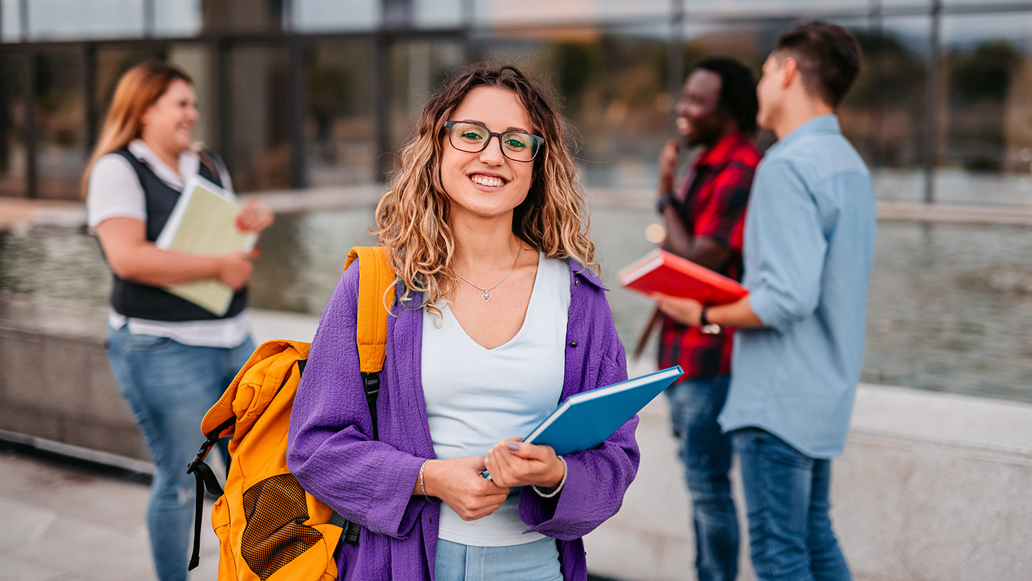 Student in purple jacket