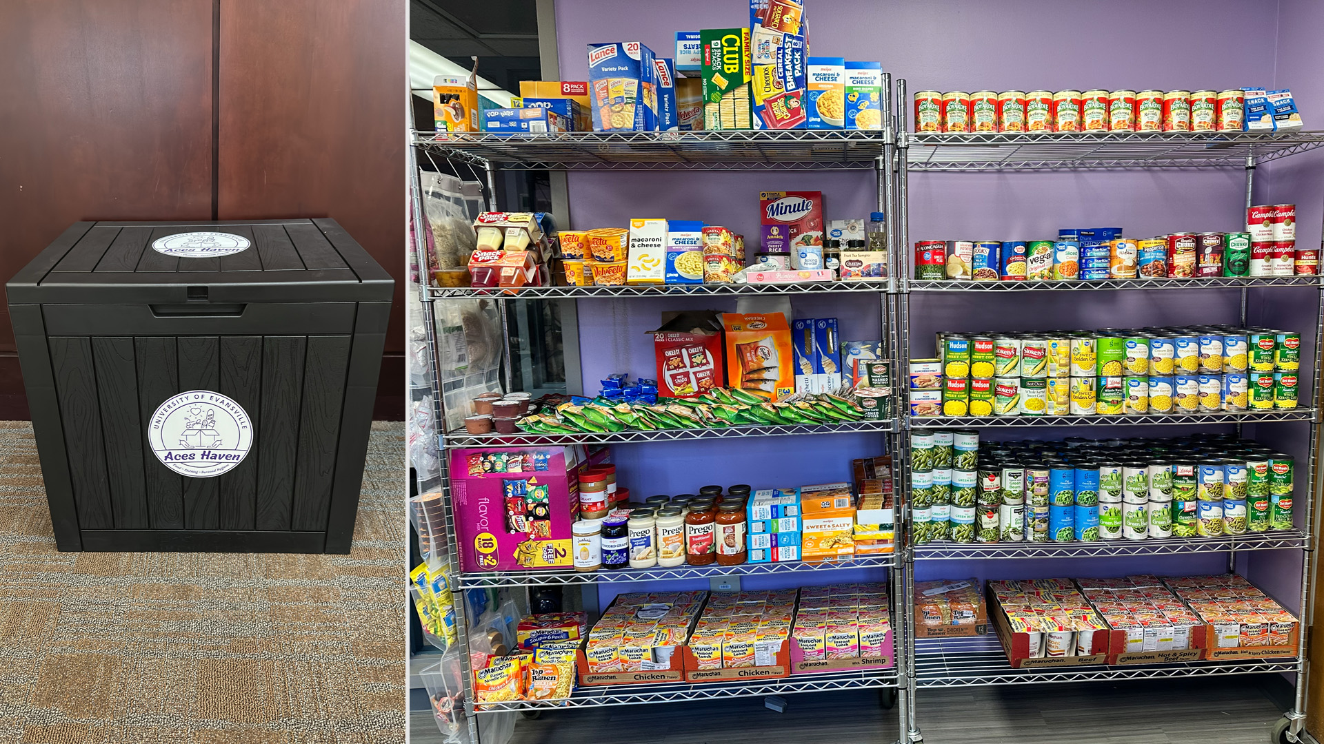 Aces Haven donation box and shelves