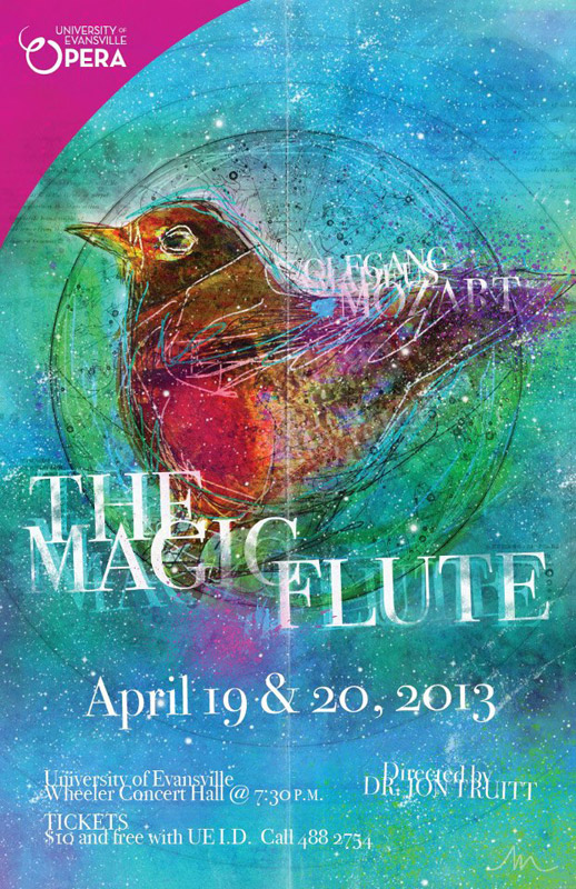 Poster for The Magic Flute feating an illistration of a bird