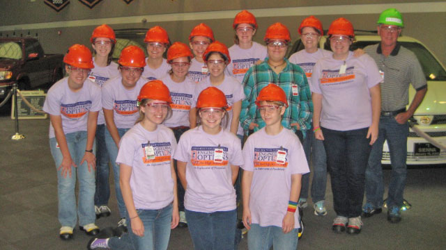 Engineering Options Middle school students wearing hard hats