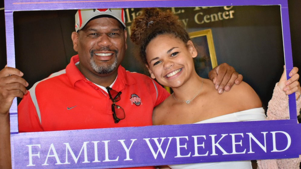 Father and daughter at Family Weekend
