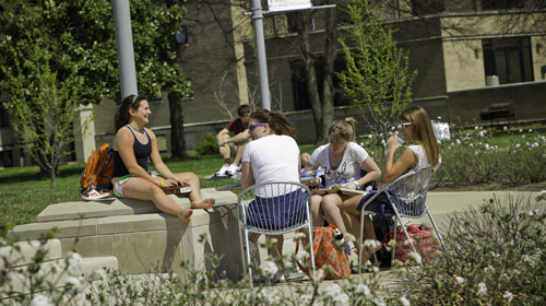 Students lounging outside in Summer