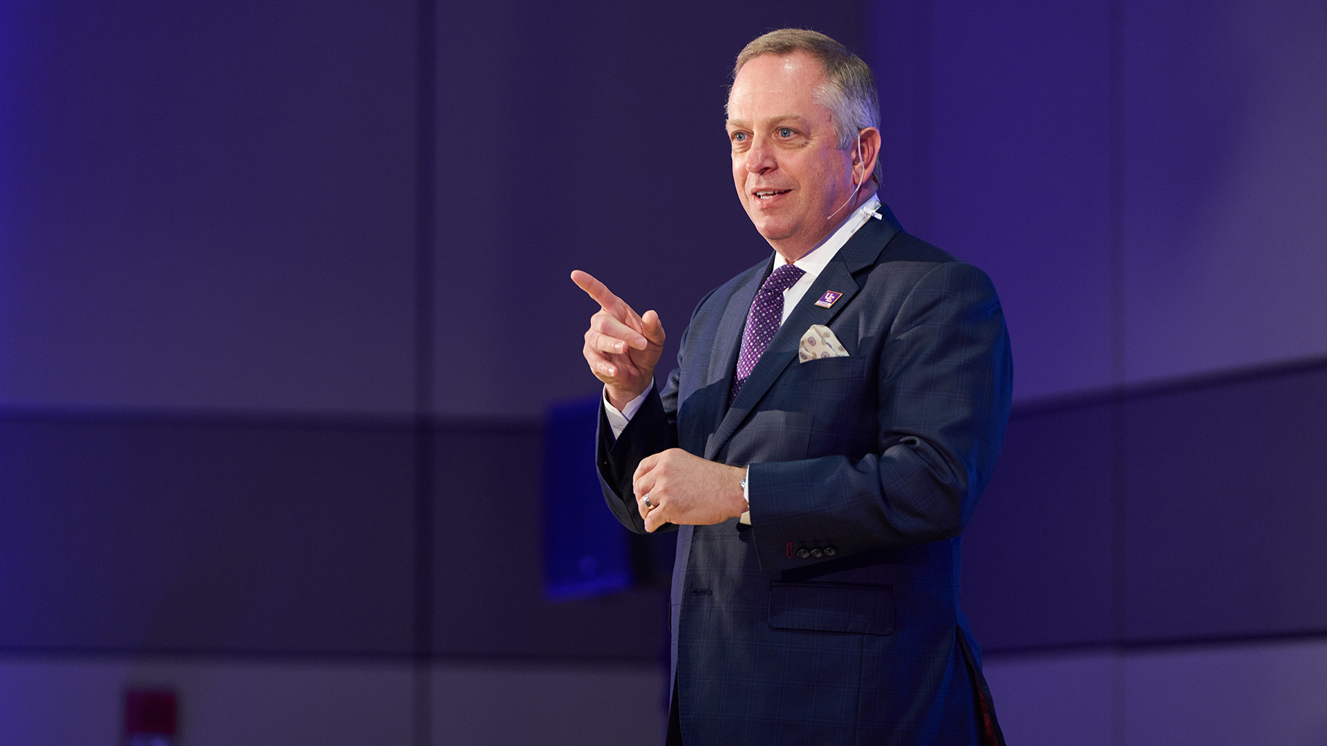 University President speaks to a crowd