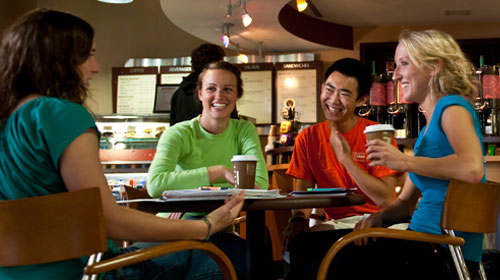 Students having coffee at cafe