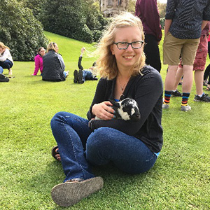 Emma at Harlaxton with rabbit