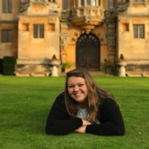 McKenna laying on the Harlaxton lawn