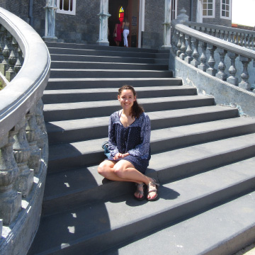 Natalie sitting on steps