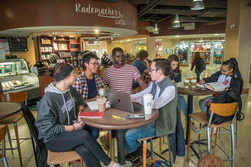 Students outside Rademacher's Cafe