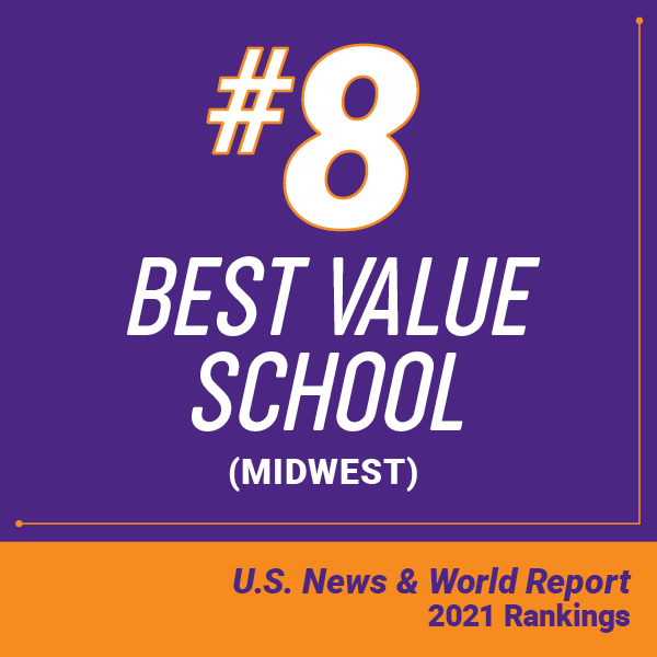 Number 8 Best Value School (midwest) from U.S. News & World Report 2021