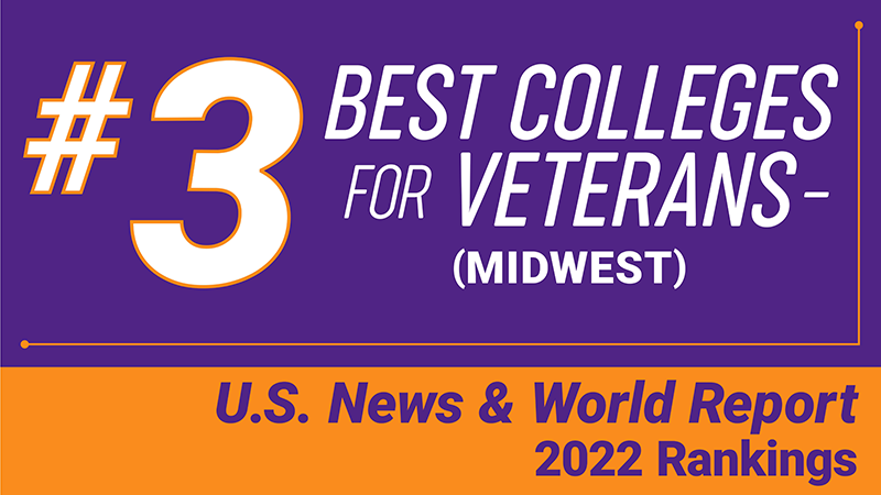 Number 3 Best Colleages for Veterans (midwest) U.S. News & World Report Rankings 2022