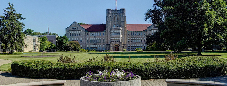 UE Front Oval with Olmsted Administration Hall in the background