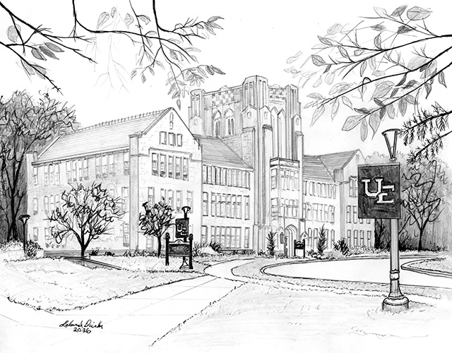 Pencil Drawing of Olmsted Administration Hall by Leland Dierks